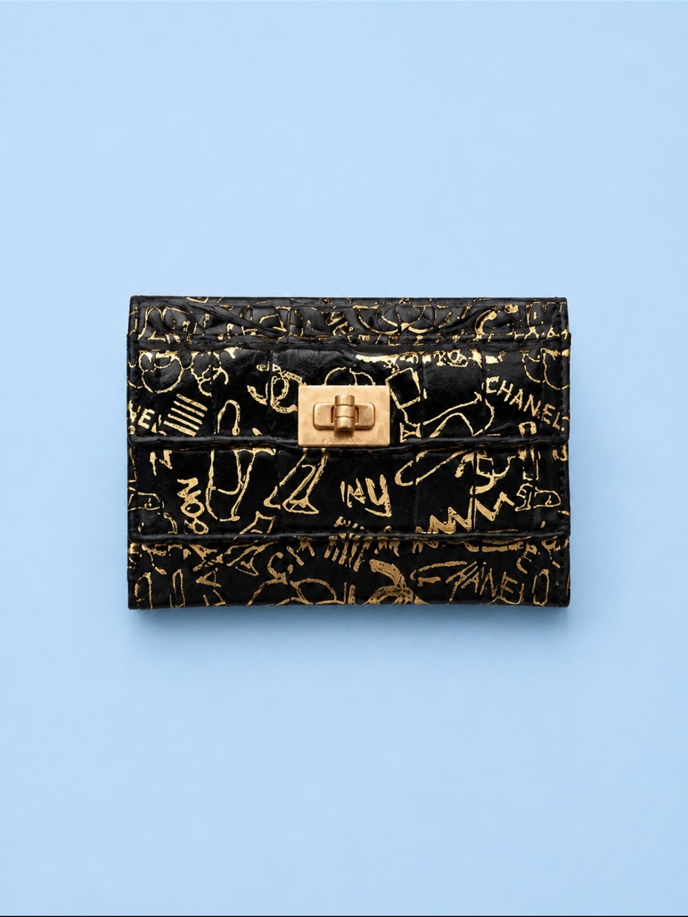 🔥CHANEL Calfskin Crocodile Embossed Graffiti 2.55 Reissue Card Holder